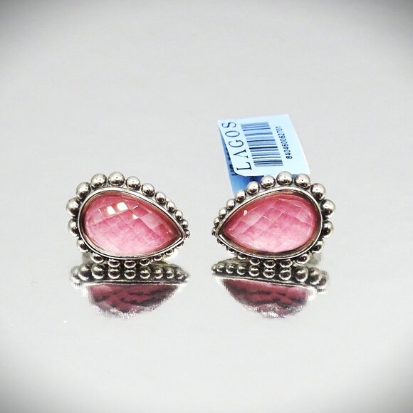 LAGOS Maya Sterling Silver Rhodochrosite Faceted Doublets Large Earrings - Picture 4 of 10
